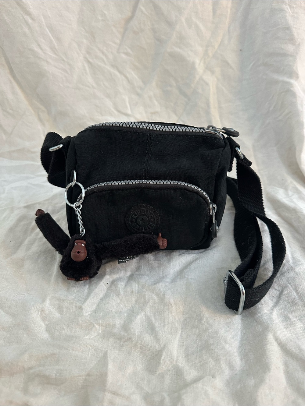 Kipling Black Mini Crossbody Bag with Monkey Keychain
